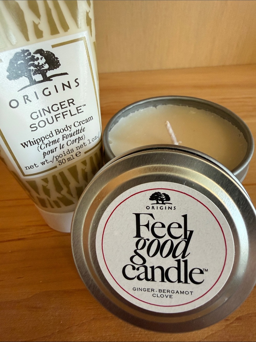 NWT Origins 30ml Ginger Soufflé and Feel Good Candle